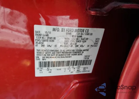 2012 Ford Edge Sel from USA, damaged, VIN 2FMDK4JCXCBA39091